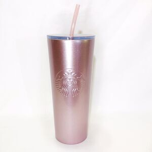 Starbucks Rose Gold Pink Metallic Stainless Steel 24oz Cold Tumbler With Straw